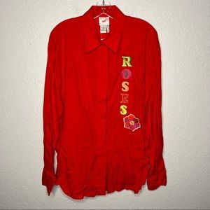 Vintage Mondi Womens Long Sleeve Button Up Shirts Roses Embroidered Bust 44 In